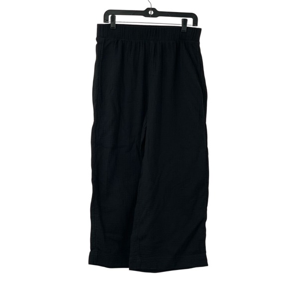 Chico's Womens Black Gauze Wide Leg Pull On Cropped Pants Beachy Lagenlook 1/Med - Picture 1 of 8
